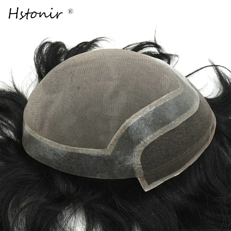 

Hstonir Men Hair Toupee Mono Lace Top Swiss Lace Frontal Pu Coated Indian Remy Hair Hairpiece H046