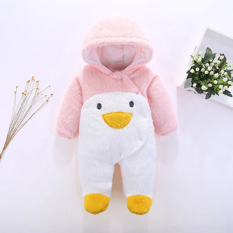 

Autumn Winter Baby Clothes Flannel Baby Boys Clothes Cartoon Penguin Animal Hooded Jumpsuits Infant Girls Rompers Baby Clothing