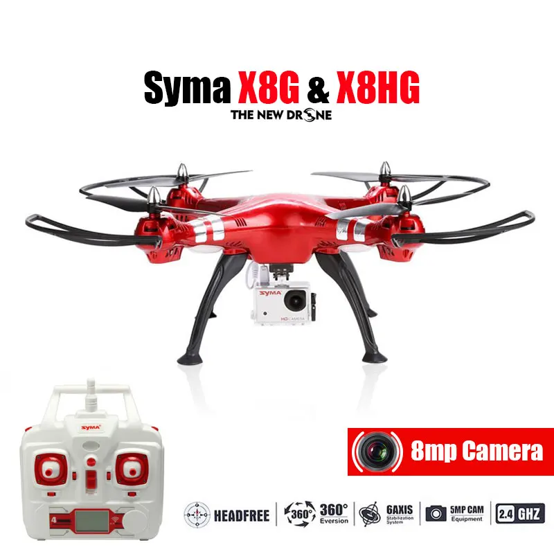 

Professional Drone Syma X8HG 2.4G 4ch 6 Axis with 8MP Wide Angle Hd Camera RC Quadcopter RTF Altitude Hold Mode RC Helicopter