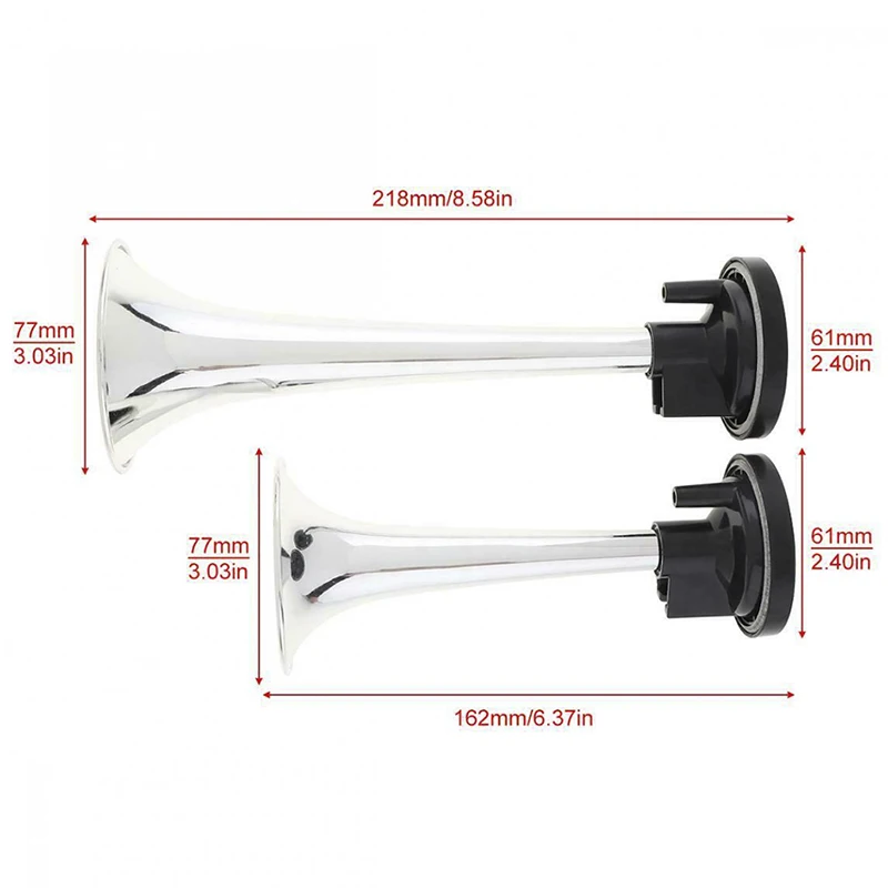 Hot sale 2PCS Universal Train Car Truck Boat Dual Air Horn Trumpet Super Loud Black Silver Color