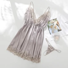 Сексуальное женское белье, кружевная ночная рубашка с вышивкой, атласная ночная рубашка с глубоким v-образным вырезом, ночная рубашка, женская пижама на бретельках, интимная одежда