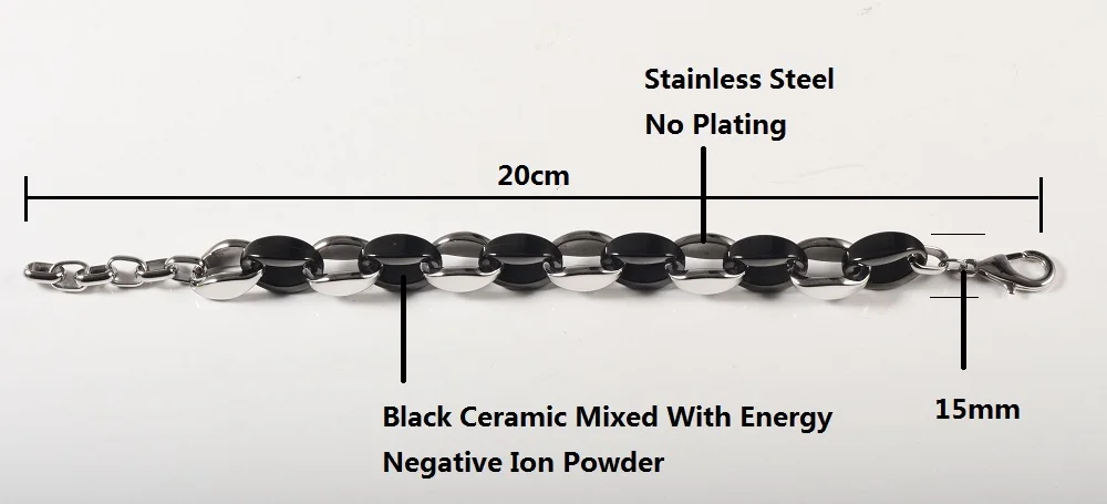 Wollet ювелирные изделия из нержавеющей стали черный керамический браслет для женщин мужчин смешанный с порошок с отрицательно заряженными ионами Health Healing Energy