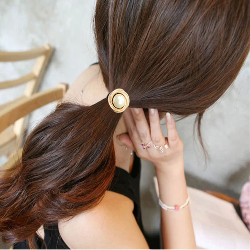 

Women Hair Accessories Pearls Beads Headbands Ponytail Holder Girls Scrunchies Vintage Elastic Hair Bands Rubber Rope Headdress