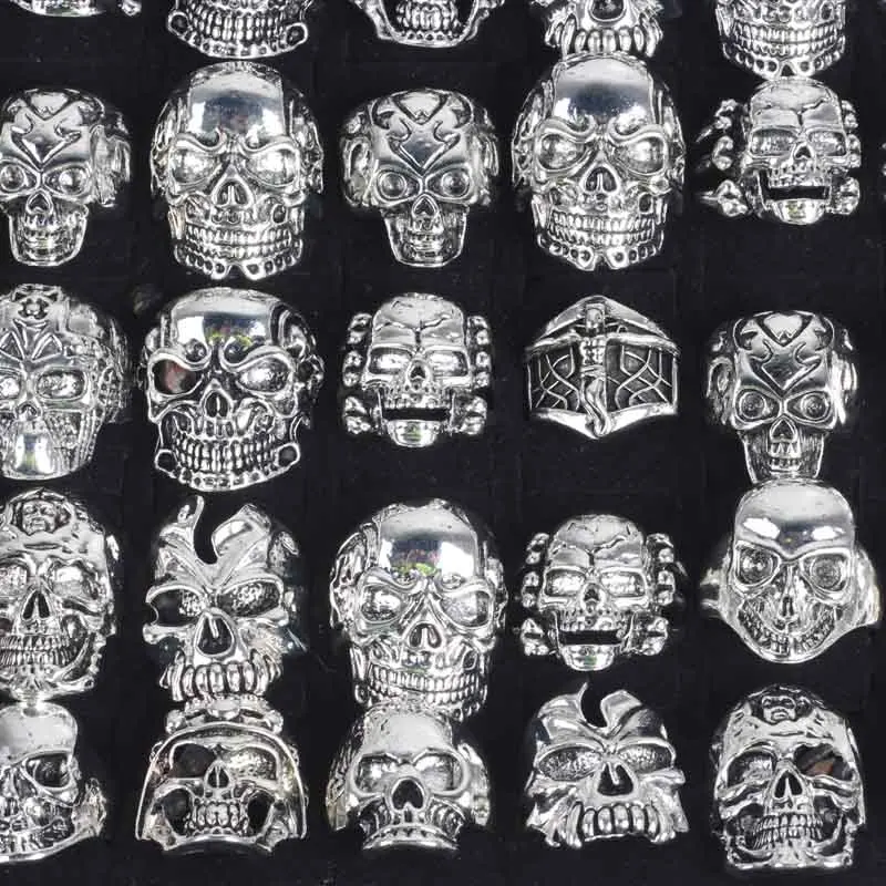 

Wholesale Lots Mixed 20pcs Top Gothic Punk Assorted Skull Style Bikers men's Vintage Silver Jewelry Rings 17-21mm