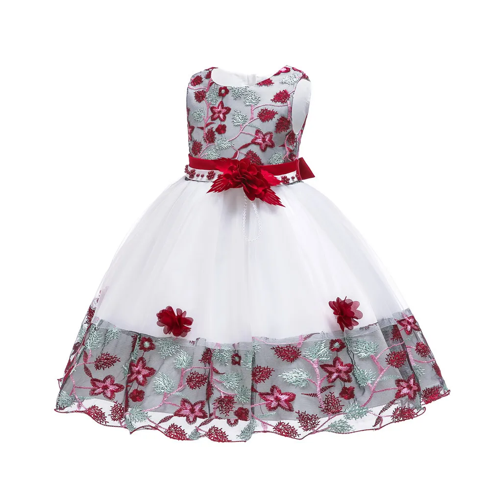 

6 Colors Available Flower Embroidery Girl Dress