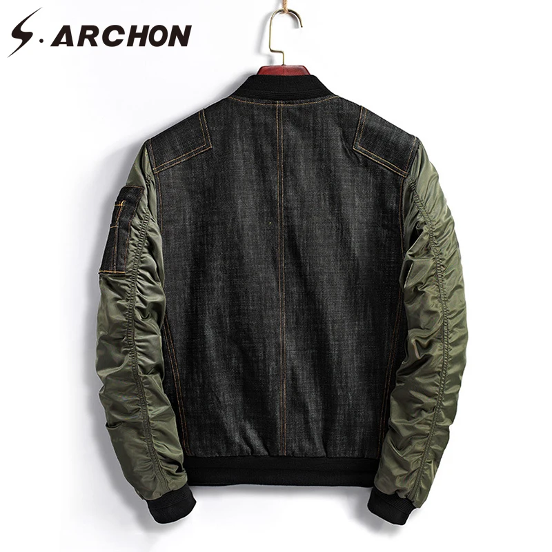 S.ARCHON Spring Autumn Military Tactical Denim Jackets Men Stand Collar Patchwork Streetwear Baseball Jacket Casual Fashion Coat S.ARCHON Spring Autumn Military Tactical Denim Jackets Men Stand Collar Patchwork Streetwear Baseball Jacket Casual Fashion Coat