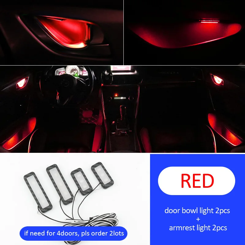 4 шт., светильник для салона автомобиля, внутренняя дверная ручка, подлокотник, светильник, атмосферный светильник для Toyota RAV4 Prado Prius Mark X Hiace - Испускаемый цвет: red