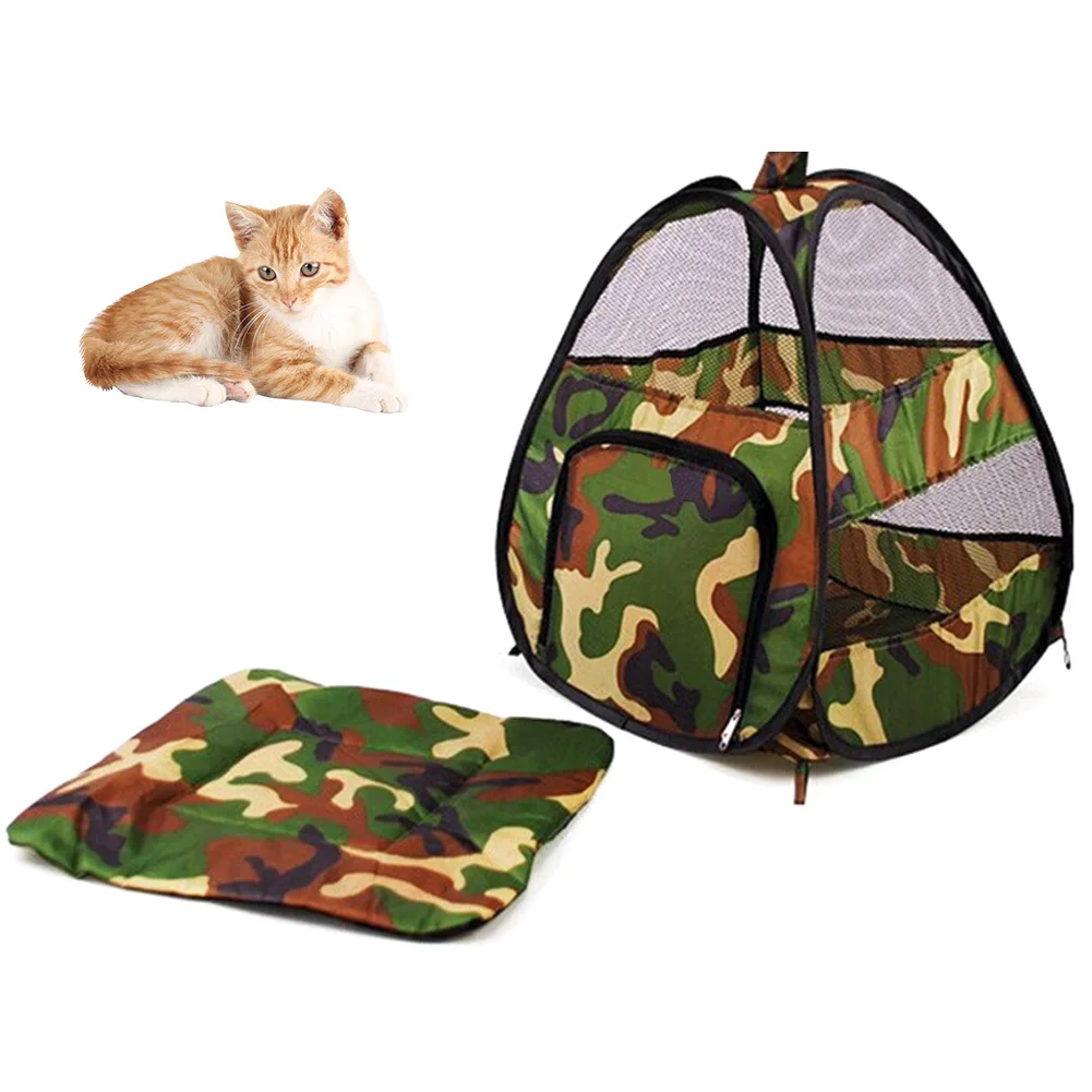 Camouflage Pet Cat Tent Foldable Classic Camouflage Mini Cat Bed Portable Kitten Tent Travel Bed Small Animals Collapsible House