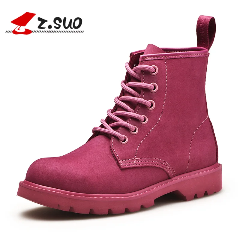 

Z.Suo Women's Winter Boots Fashion Genuine Leather Ankle Boots Lace-up Comfortable Female Motorcycle Boots botas mujer ZS18520N