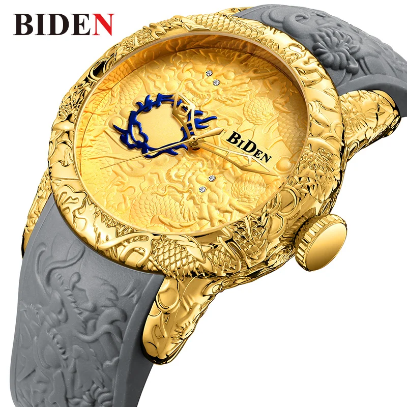 Золотые мужские часы 3D Скульптура Дракон Креативные мужские часы лучший бренд класса люкс кварцевые наручные часы Мужские часы Relogio Masculino