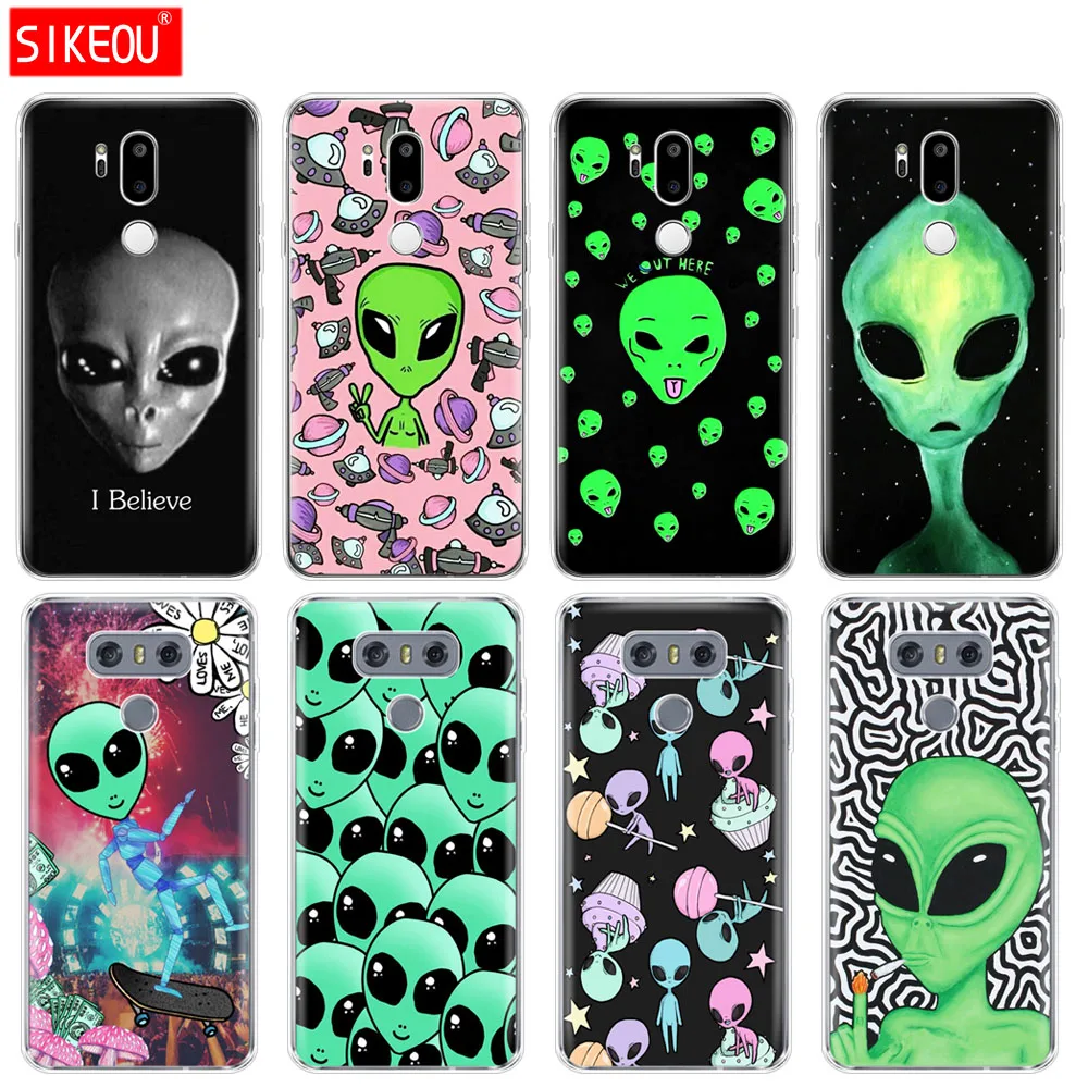 

silicone case phone cover for LG G7 Q8 Q6 G6 MINI G5 V30 V7 V9 k10 k8 X POWER 2 cute Trippy Alien emoji I believe