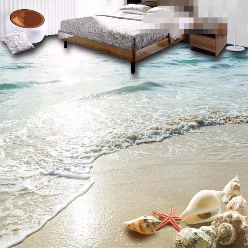 

Modern Custom 3D floor bathroom mural HD Ocean Beach Shell Starfish non-slip waterproof thickened PVC Wallpaper Beibehang