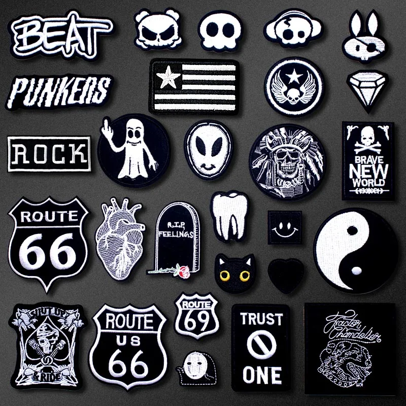 

SKULL Tooth Cat Patch for Clothing Iron on Embroidered Sewing Applique Cute Sew On Fabric Badge DIY Apparel Accessories