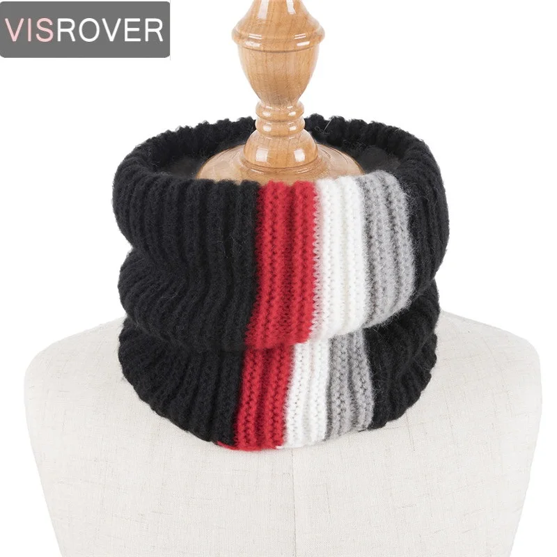 Зимний вязаный шарф VISROVER для девочек и мальчиков, детское кольцо с полосками, кашемировые шарфы, теплые шарфы, шарф с воротником