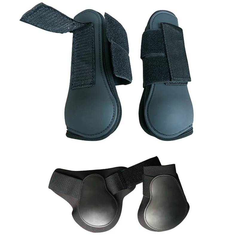 Лошадиные сапоги для поврежденного сухожилия, полиуретановые конные протекторы, передние задние ножки, оборудование для верховой езды, износостойкие мягкие Аксессуары - Color: One black set
