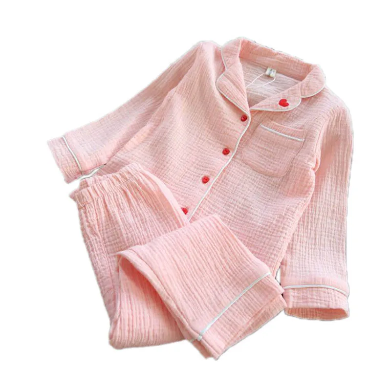 Linen kids pajamas sets Love Embroidery Kids Sleepwear sets Children