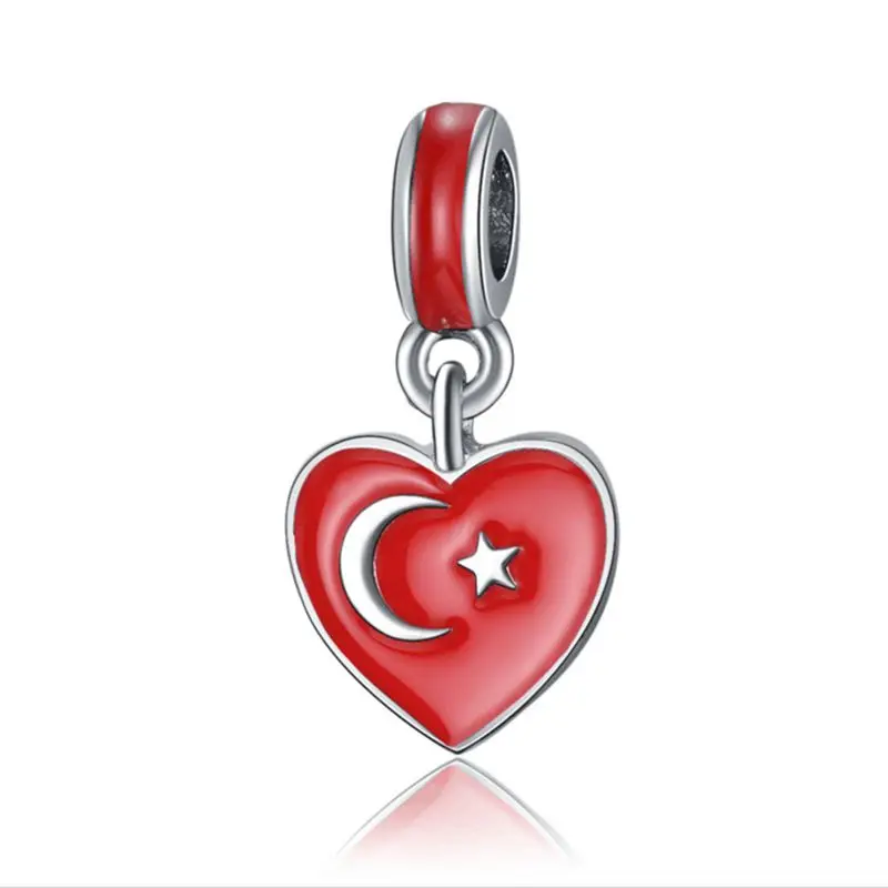 20pcs/lot Fashion Silver Turkey Flags Heart Design Alloy Metal Charms