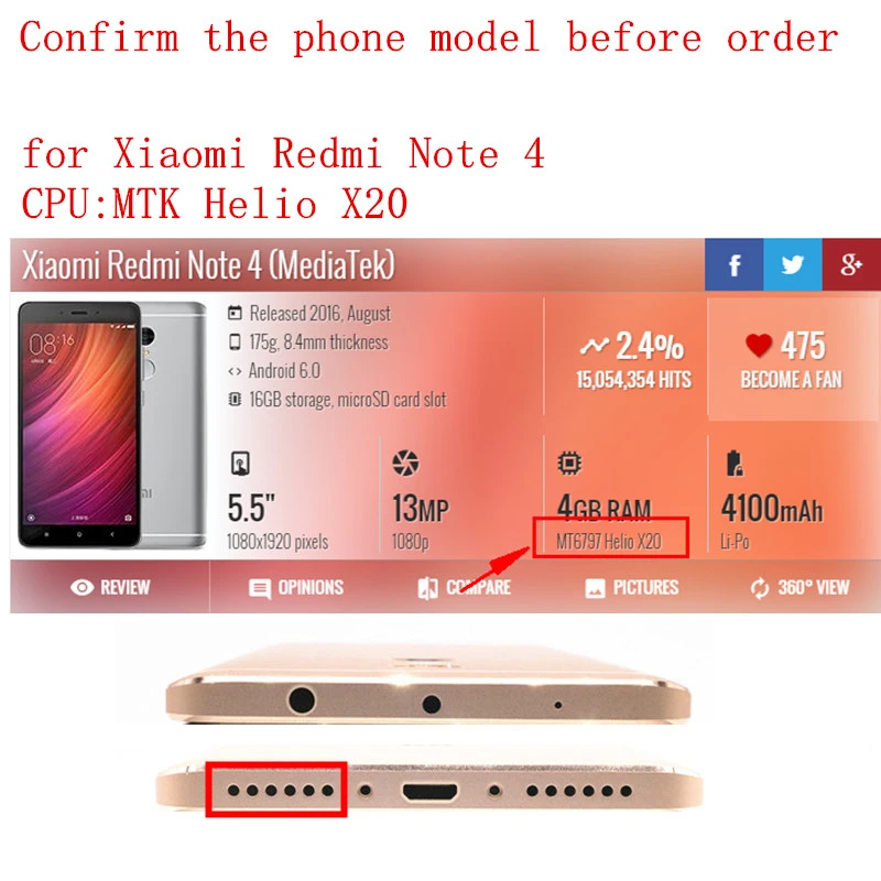 ЖК дисплей для Xiaomi Redmi Note 4 MTK сенсорный экран с дигитайзером и рамкой в сборе Note4