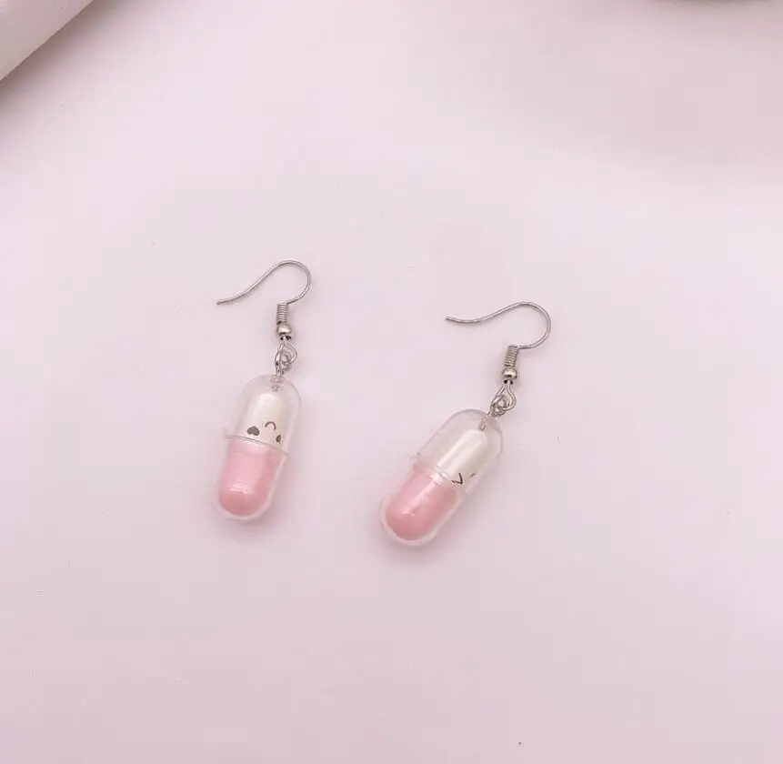 

Funny Handmade Cute Capsules Drop Earrings Creative Personality Candy Color Smile Face Earrings for Woman Girl Harajuku Jewelry