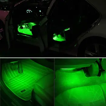 

BBQ@FUKA Car Interior 12LED Bars Car SUV Footwell Neon Decor Light Srtips Trim 4in1 Green Atmosphere lamp