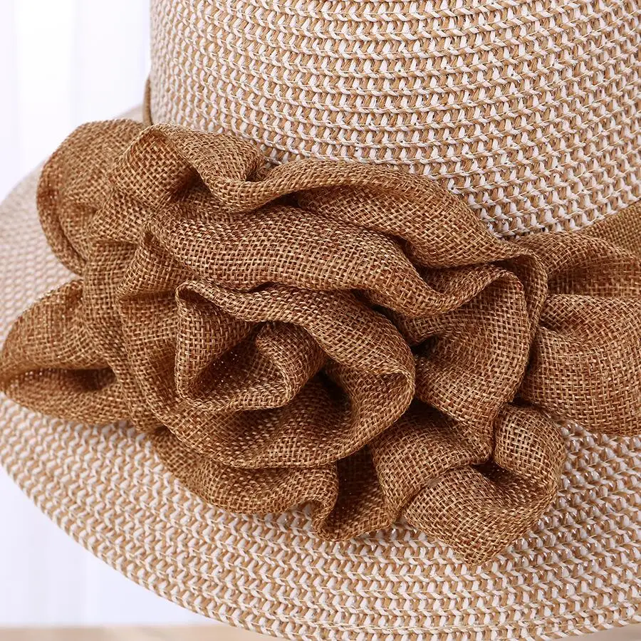BING YUANHAOXUAN Солнцезащитная Женская Летняя шляпка из хлопка с цветами, шляпа от солнца, пляжная шляпа, складная широкая соломенная шляпа