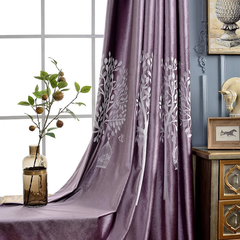 

Italian Velvet Curtains for Bedroom Childhood Shading Embroidery Curtains for Living Room Purple Green Curtains Tulle