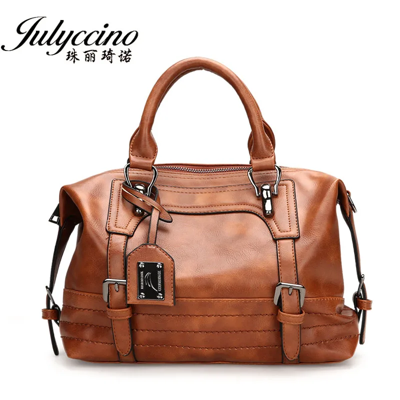 

JULYCCINO Brand Boston Women Bag Oil Wax Leather Bags Vintage Four Belts Shoulder Bags Ladies Leather Handbags Bolsa Feminina