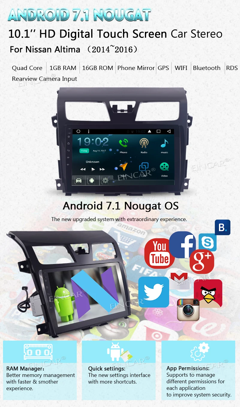 Android 7.1 Touch Screen Quad Core Car Stereo Special For nissan Altima10.1 inch Double Din In Dash Radio Receiver Multimedia