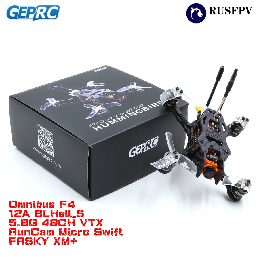 Гоночный Дрон GEPRC Hummingbird 110 мм FPV Omnibus F4 12A BLHeli_S 5 8G 48CH VTX RunCam Micro Swift FRSKY XM + BNF|Детали и