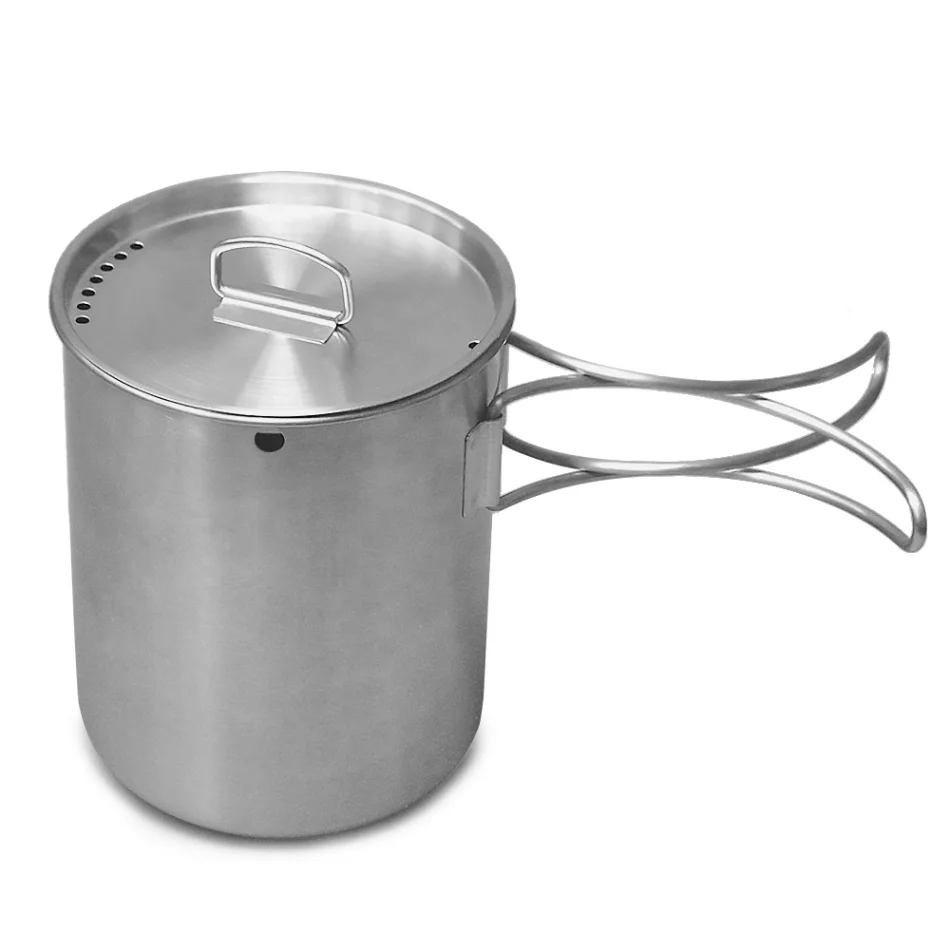 Portable Outdoor Stainless Steel Camping Mug Water Cup with Foldable Handle Outdoor Tableware Camping Hiking - Color: without bailt handle