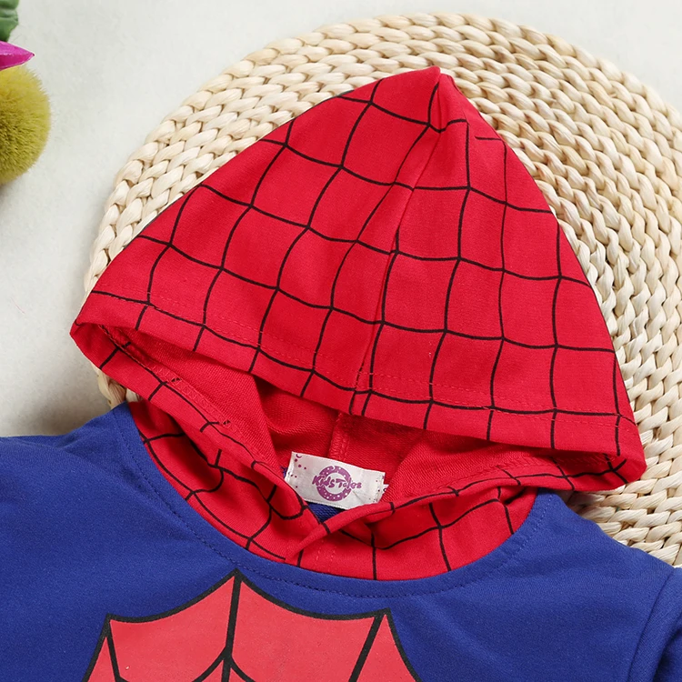 Комплекты одежды для маленьких мальчиков повседневная хлопковая спортивная одежда костюм Человека-паука для маленьких детей, комплекты одежды спортивный костюм из двух предметов с капюшоном для мальчиков
