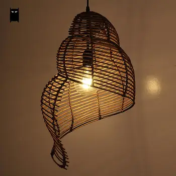 

Coffee Natural Wicker Rattan Shade Snail Pendant Light Fixiture Rustic Asian Japanese Style Hanging Lamp Avize Luminaria Design