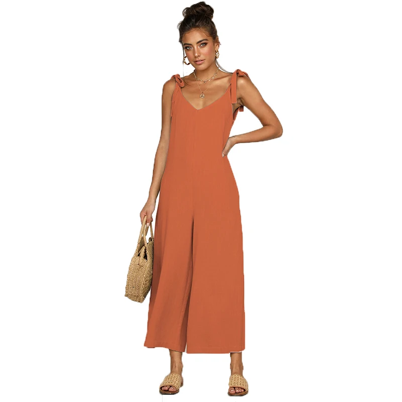 Womens rompers jumpsuit Cotton sexy Sling jumpsuit summer 2019 macac�es elegantes Solid color Tied bandwidth loose jumpsuit Womens rompers jumpsuit Cotton sexy Sling jumpsuit summer 2019 macac�es elegantes Solid color Tied bandwidth loose jumpsuit