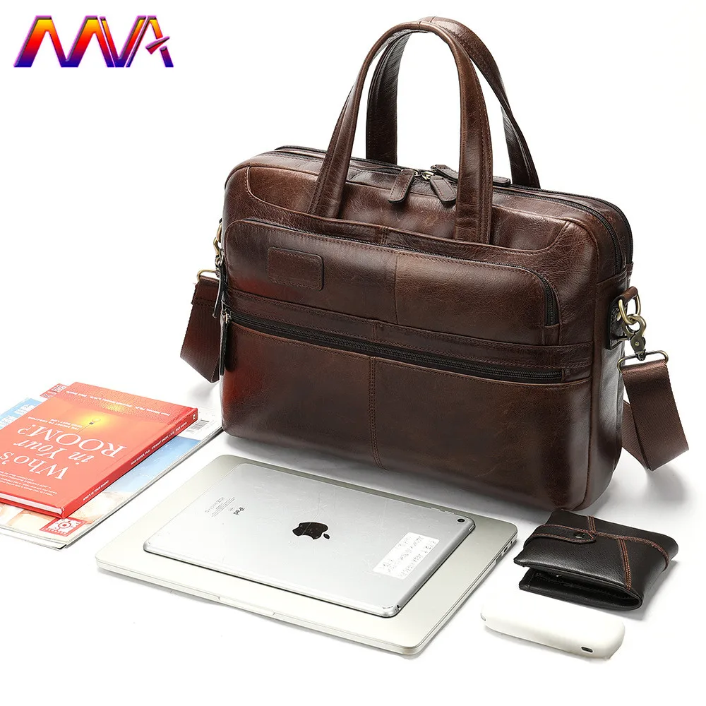 

MVA Genuine Leather Men`s Briefcase Fashion Business Men`s Handbag 14 Inch Laptop Computer Shoulder Bag Cow Leather Men Bag