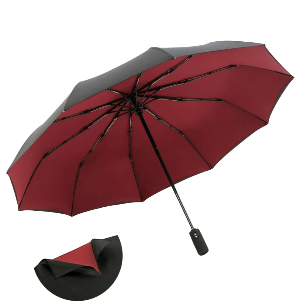 

New Double Deck 190T Pongee Fully-automatic Umbrella 3 Folding 10 Ribs Fiberglass Strong Windproof Rain For Women Men