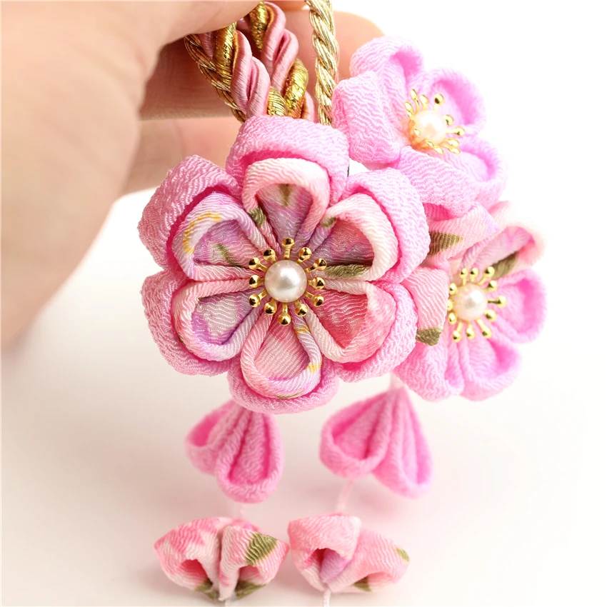 Estilo japonês tsumami kanzashi rosa vermelho sakura