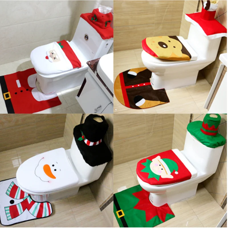 Santa Claus Rug Toilet Seat Cover Bathroom Set Snowman Merry Christmas Decoration Fancy Navidad Xmax Supplies | Дом и сад