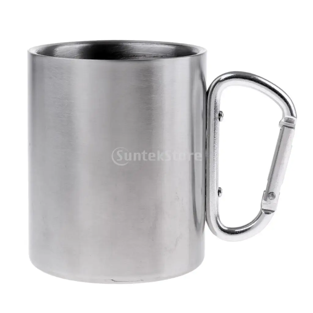 

300ML Stainless Steel Outdoor Camping Cup Coffee Mug with Carabiner Handle for Mountaineering Trekking