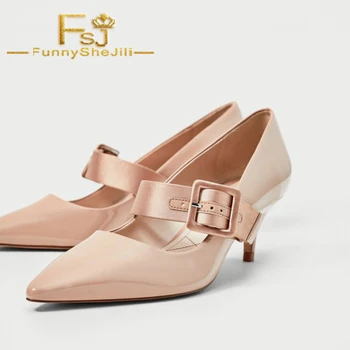

Pink Buckle Mary Jane Pumps Pointy Toe Kitten Heels Vintage Shoes Crystal Cyber Monday Girls Day Women Shoes FSJ Sexy Elegant