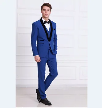 

2017 High Quality New Royal Blue Men Suits For Wedding Men's Prom Party Tuxedos Classic Best Men Suits (Jacket+Pants+Vest+Tie)