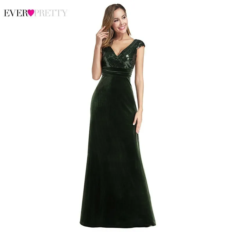 

Ever Pretty Dark Green Mermaid Prom Dresses Long V-Neck Sequined Velvet Elegant Formal Party Gowns Vestidos De Fiesta De Noche