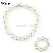 Vcmart 2 комплекта имитация жемчуга белый AB горный хрусталь массивное ожерелье жевательной резинки принцесса ожерелье браслет; Комплект бижутерии платье