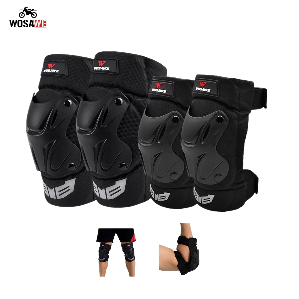 

WOSAWE Motorcycle 4Pcs/Set Elbow & Knee Pads Moto Protection Motocross Protective Gear Protector Guards Sport Armor Kit PE Shell