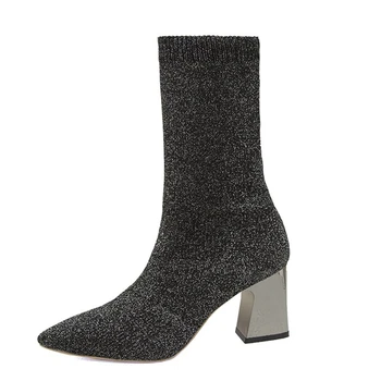 

Europe United States plus velvet knitted boots women 2018 new winter women's boots high-heeled boots thick with socks boots Ms