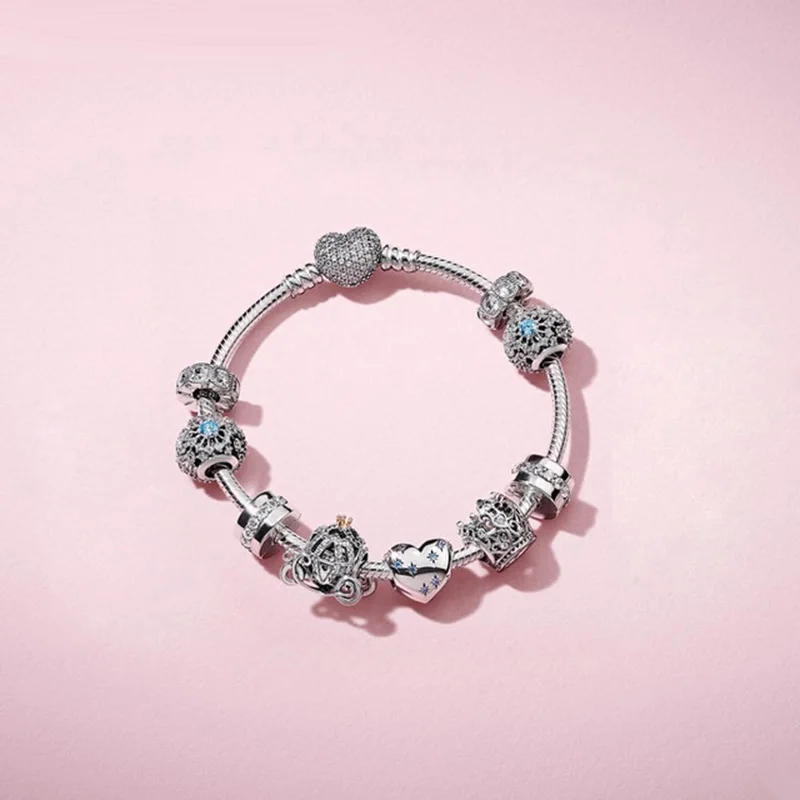 

2018 New 100% 925 Sterling Silver Diy Bracelet Beaded Childhood Memories I Love You Bracelet Set Original Fashion Jewelry Gift