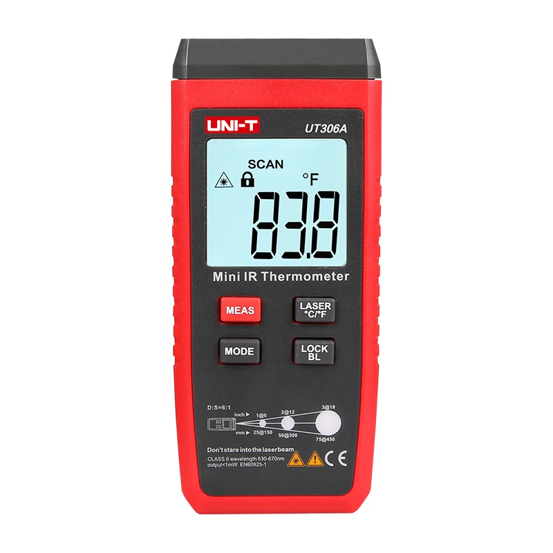 Мини Инфракрасный термометр UT306A с ЖК дисплеем 35 ~ 300C 31 572F красный лазерный