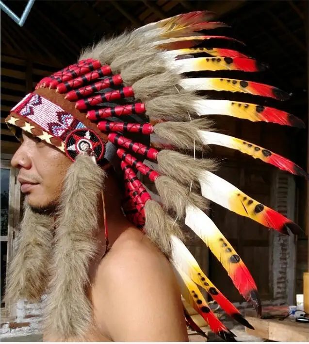 mapa cera jamón Sombrero indio de América del Norte para hombre, tocado de plumas, gorros  Cacique, tocado de rendimiento de jefe nativo| | - AliExpress