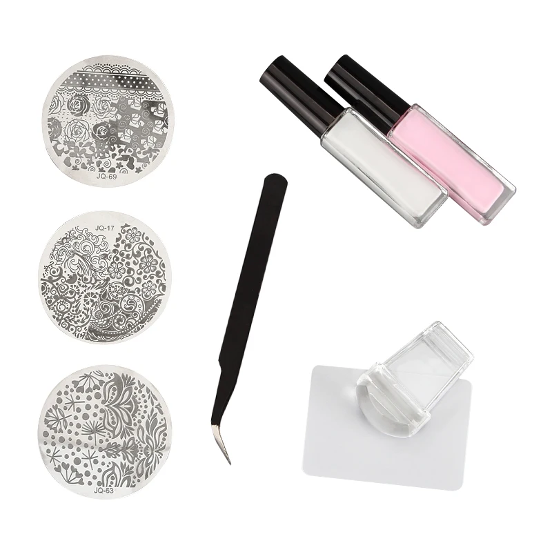 7Pcs/set Nail Art Fingers Care Peel Off Polish Base Coat Palisade Stamping Stamper Scraper Scraping Plates Tweezer Manicure Kit | Красота и