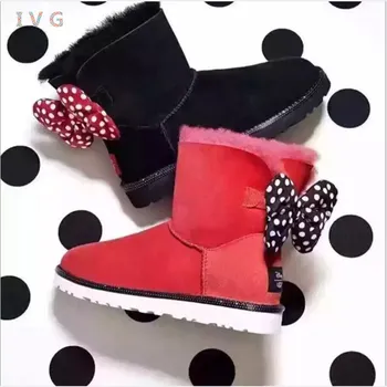 

Boys and Girls Australia Style Kids mini Bailey Camouflage Bow Snow Boots Children Winter Leather Boots Brand Ivg EU21-34