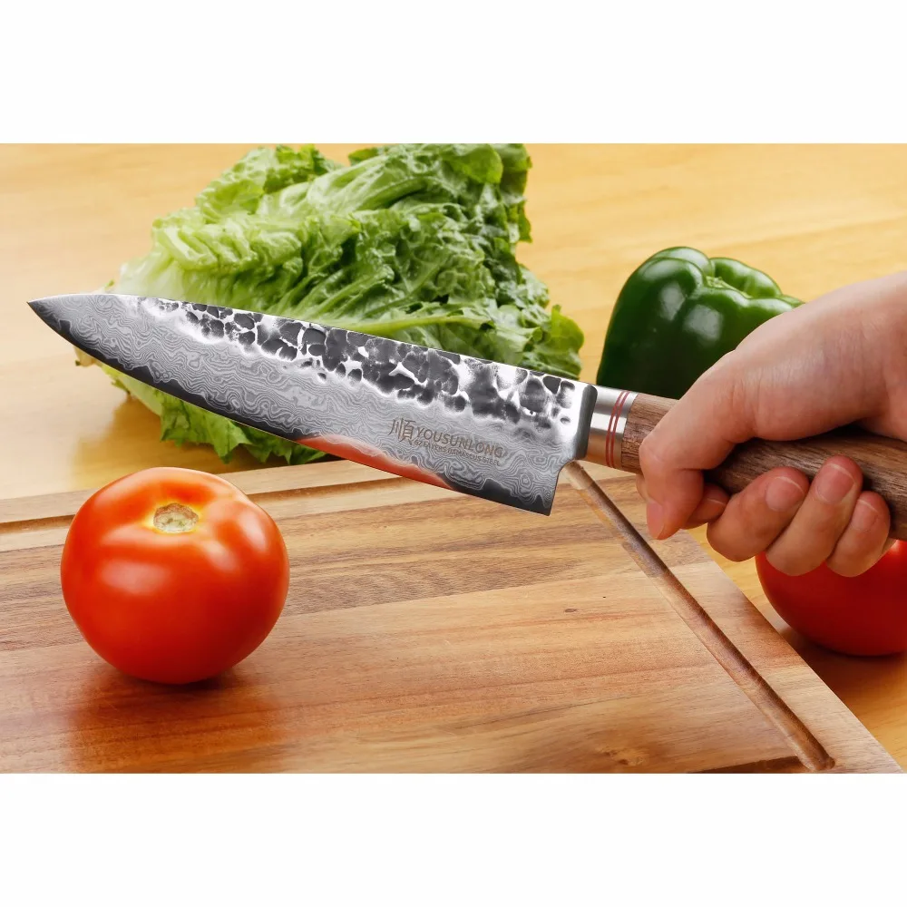 YOUSUNLONG Chef Knife 8 Inch Professional Gyuto Damascus Steel V10 Steel Core,Natura Americas Walnut Wood Handle 4